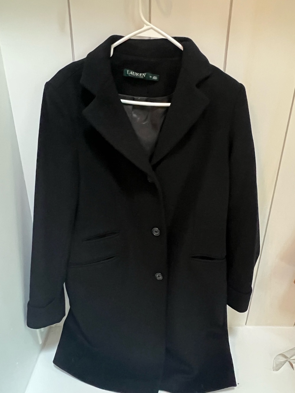 Ralph Lauren Black Single-Breasted Wool Pea Coat